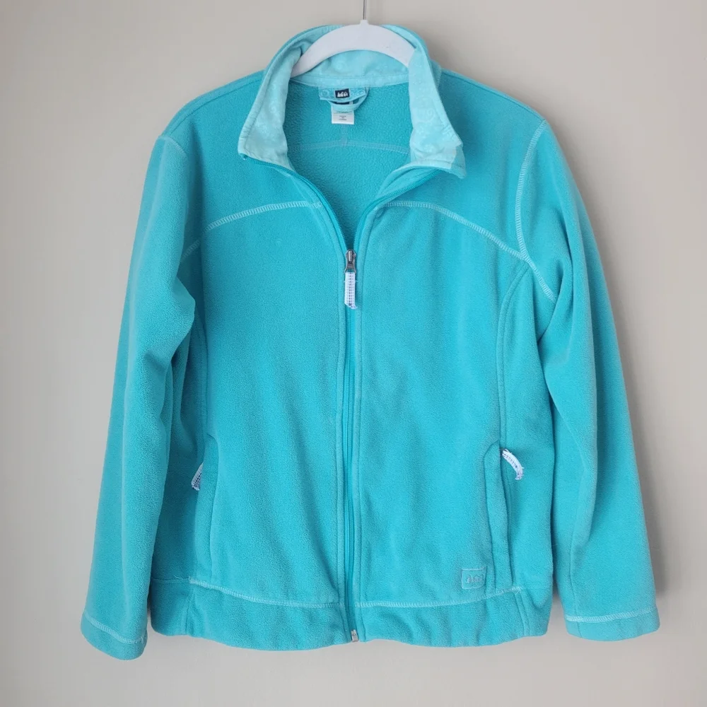 REI Aqua Blue Fleece Jacket Coat Size Girls 18/ XL